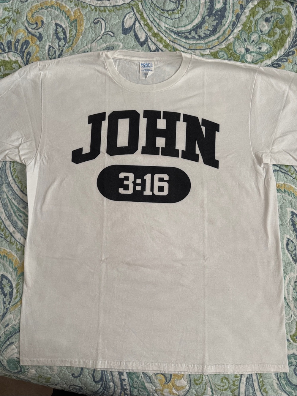 Port and Company White Graphic "JOHN 3:16" Short Sleeve Tee